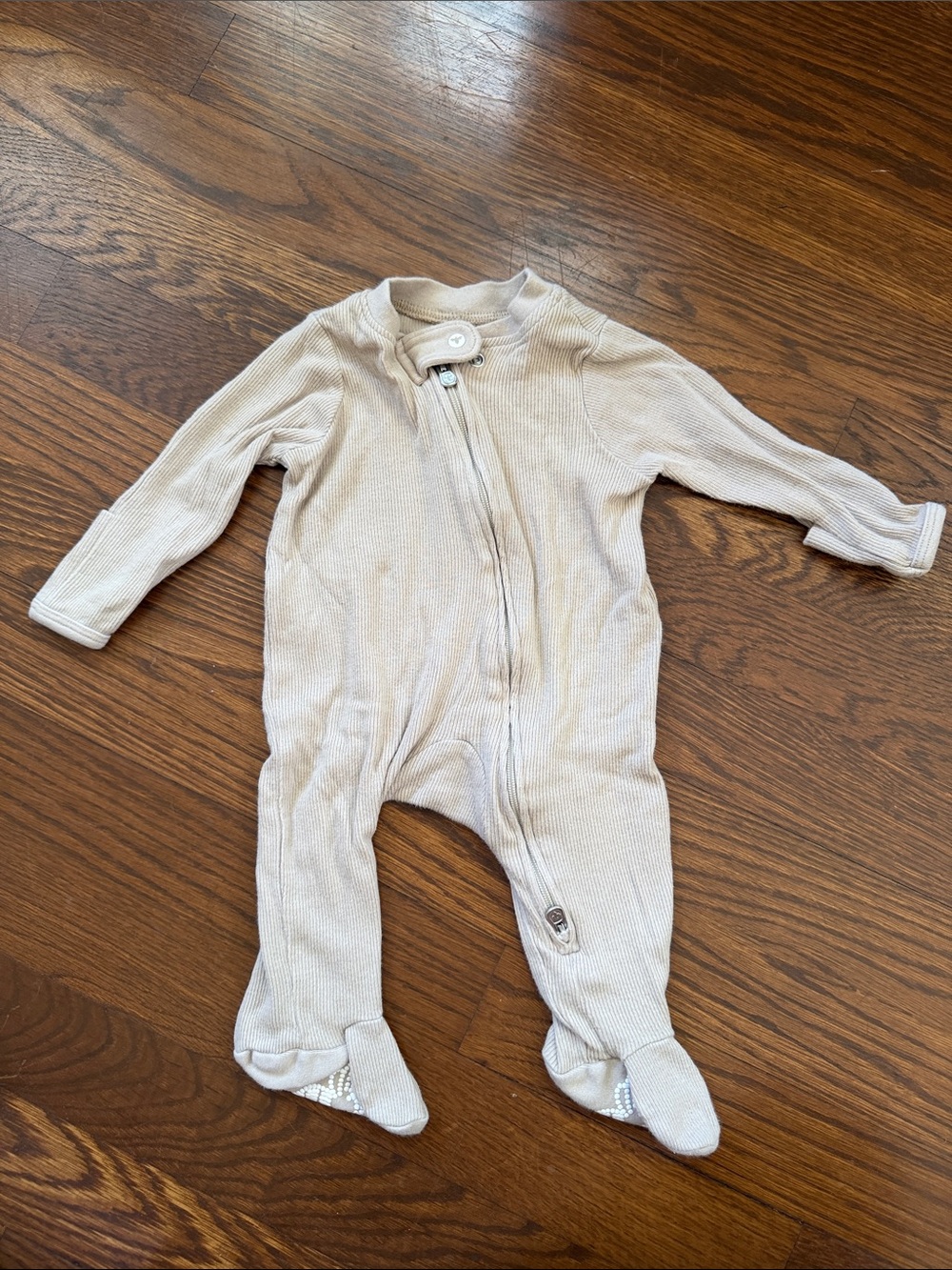 Cream Ribbed Baby Footed One-Piece with Easy Zip